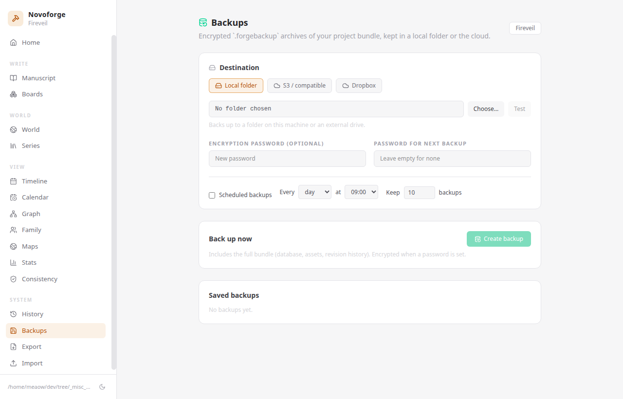 Backups — local or Dropbox, encrypted